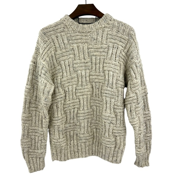 Vintage Handmade Cable Knit Crew Neck Raised Heavy Knit fisherman Sweaterr SZ L - Picture 1 of 9